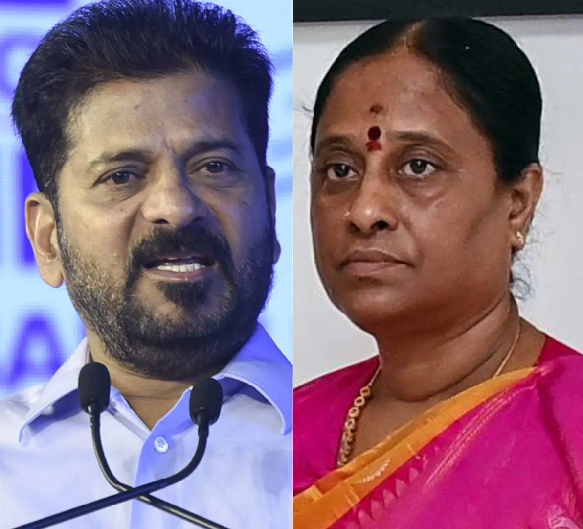 രേവന്ത് റെഡ്ഡി, കെ. സുരേഖ | Photo: PTI