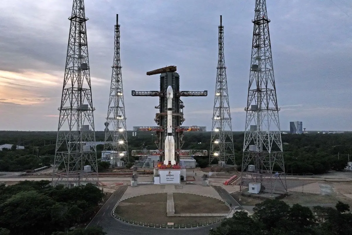 A view of the Geosynchronous Satellite Launch Vehicle (GSLV) F17 (GSLV-F17) that will place EOS-05 satellite into a Sub-Geosynchronous Transfer Orbit (Sub- GTO) on Sept 4, marking the GSLV's 19th flight, at Sriharikota's Satish Dhawan Space Centre, in Tirupati on Tuesday (Photo: ANI)