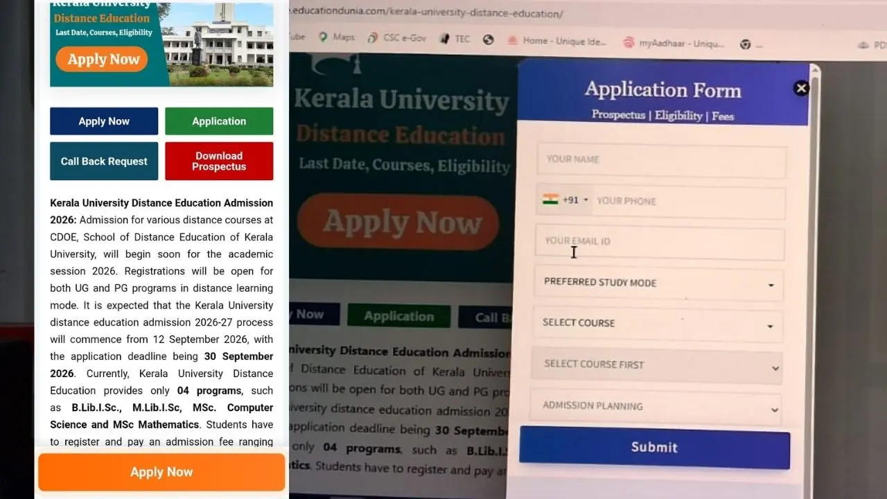 കേരള സർവകലാശാലയുടെ പേരിലുള്ള വ്യാജ വെബ്സൈറ്റ്