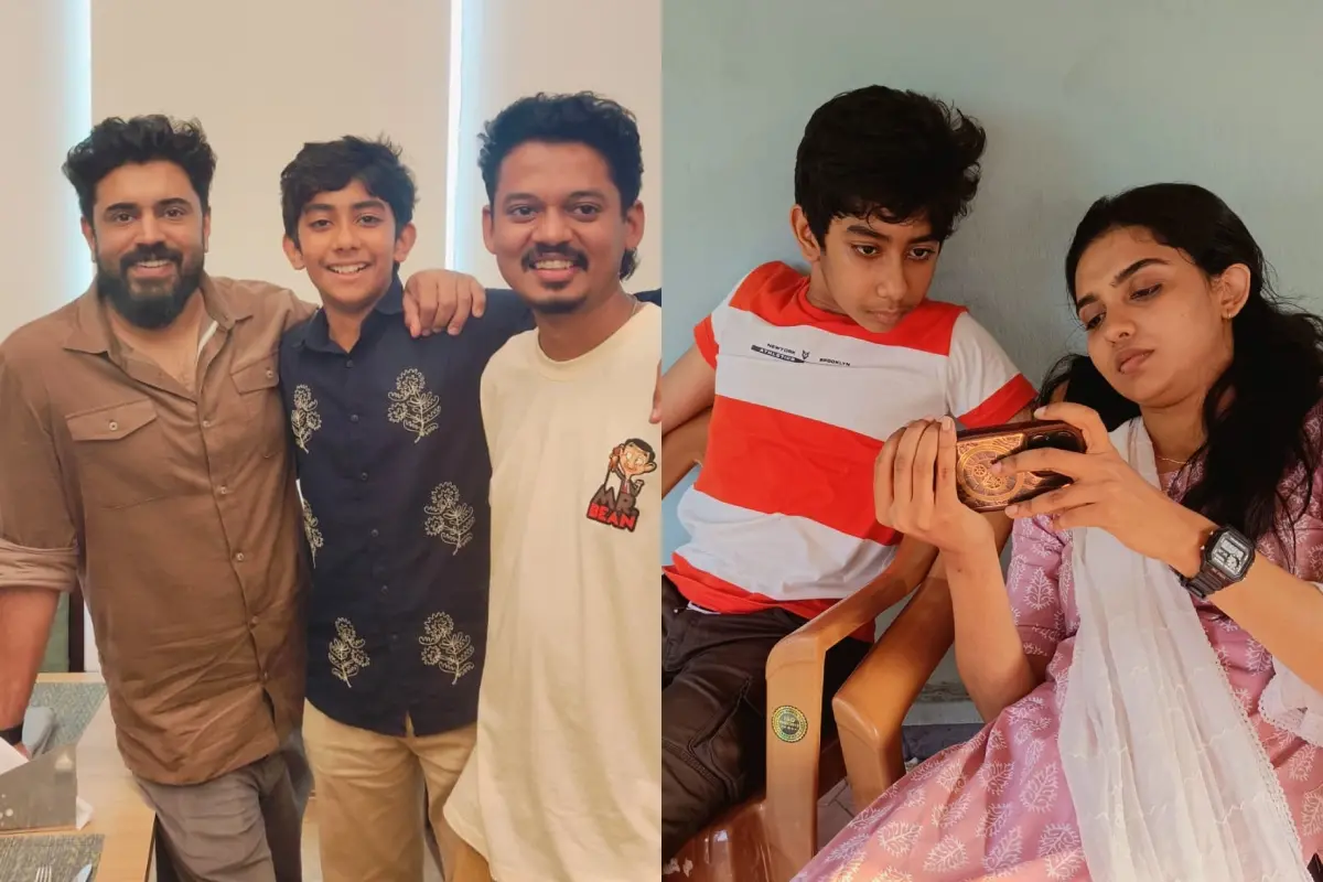 അഭിരാം അരവിന്ദ് നിവിന് പോളിക്കും സംഗീത് പ്രതാപിനുമൊപ്പം, അഭിരാമും മമിത ബൈജുവും | Photo: Special Arrangement