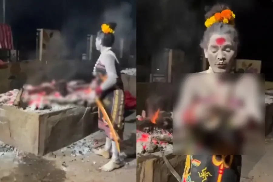 Aghori eating human deadbody from burning pyre