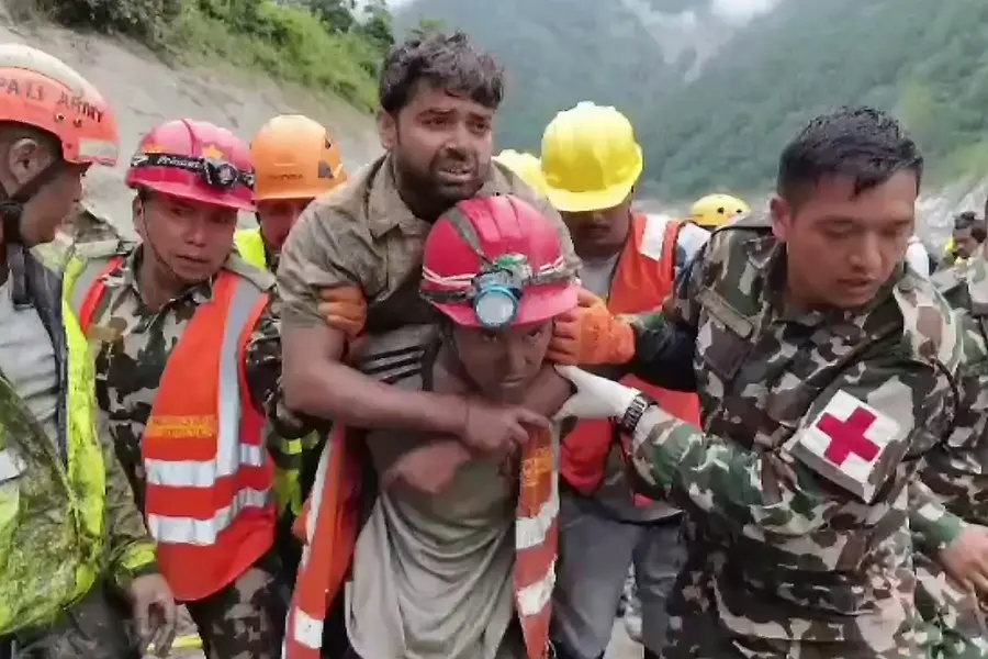 Sanjay Sah, 30, being rescued alive