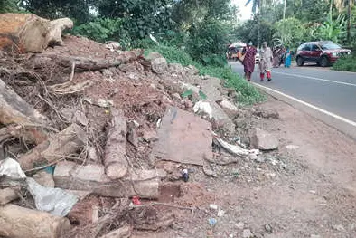 നിർമാണ അവശിഷ്ടങ്ങളും മരത്തടികളും തള്ളുന്നത് റോഡരികിൽ