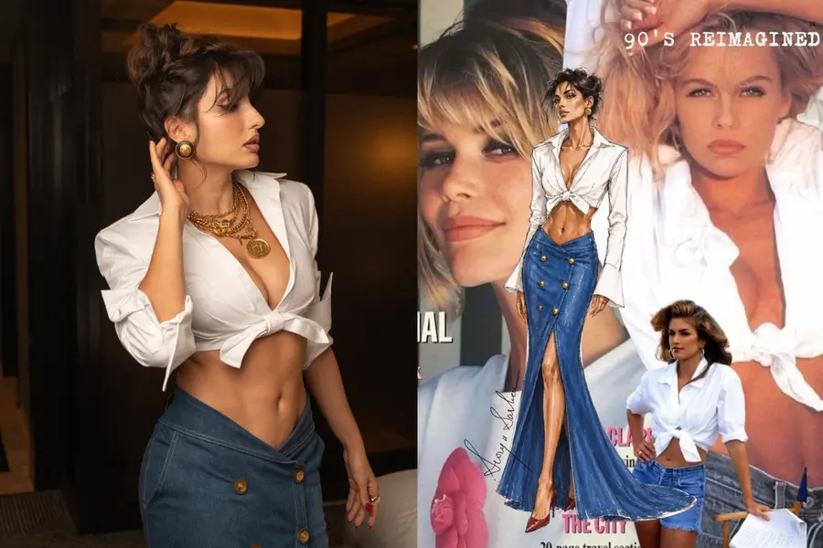 The '90s are back, courtesy of Nora Fatehi's denim skirt moment