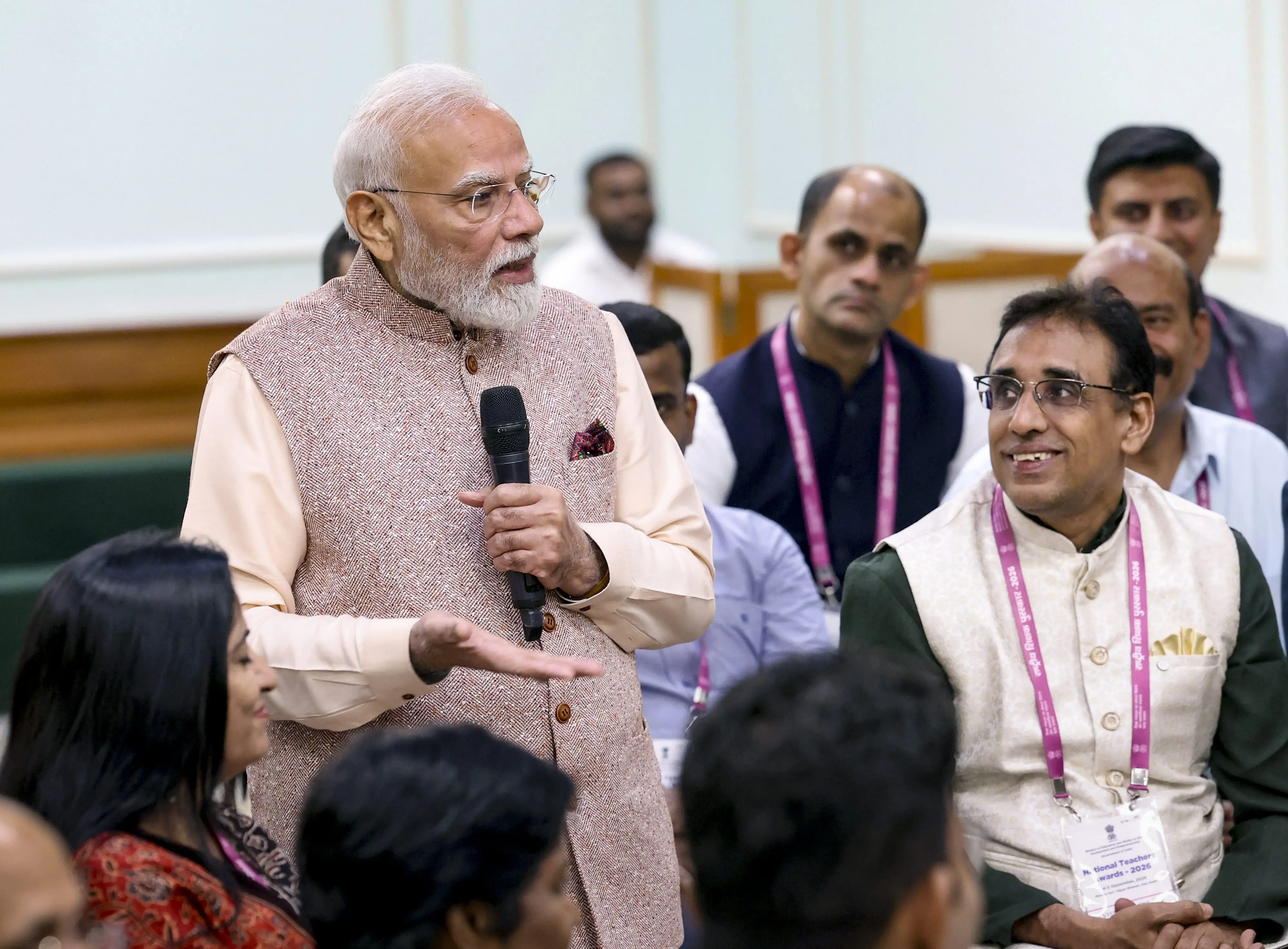 PM Narendra Modi during an interaction with National Teachers Awards winners, in New Delhi | Photo: PTI