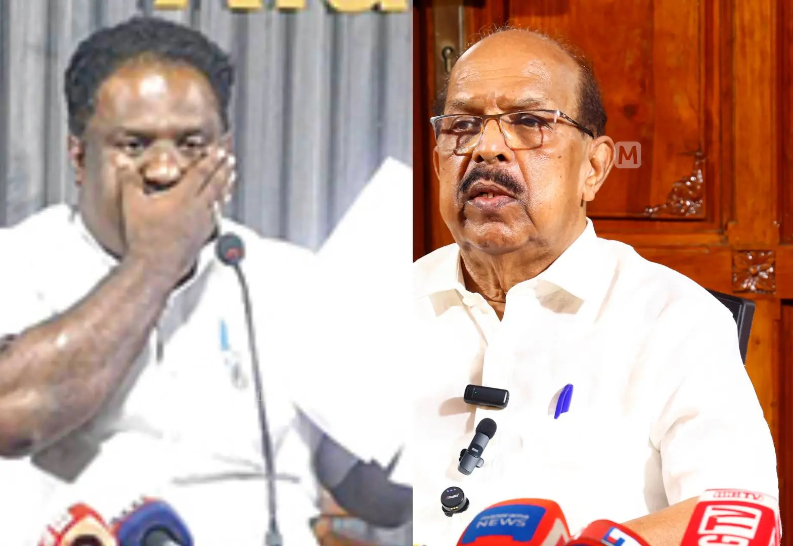 വാര്ത്താസമ്മേളനത്തില് കരയുന്ന അനസ് അലി, ജി. സുധാകരന്
