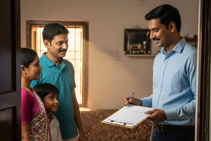 Man collecting data from a family