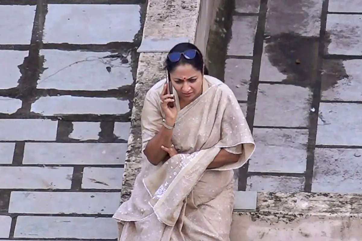 Delhi CM Rekha Gupta at the site during a rescue operation after a 50-year-old five-storey building housing a boys' hostel collapsed in a congested bylane in Satya Niketan near Delhi University's south campus on Sunday | Photo: PTI