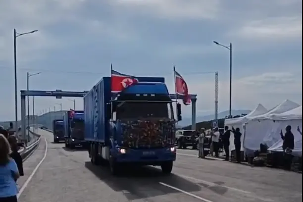 North Korea and Russia open their first cross-border road bridge over the Tumen River