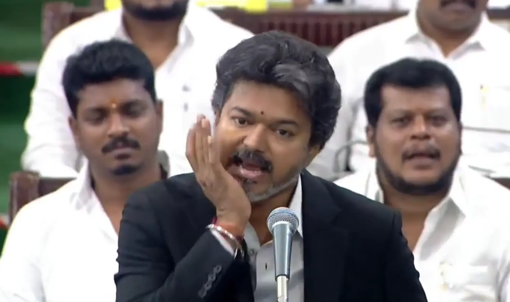 വിജയ് തമിഴ്നാട് നിയമസഭയില് നടത്തിയ പ്രസംഗത്തില്നിന്നുള്ള ദൃശ്യം