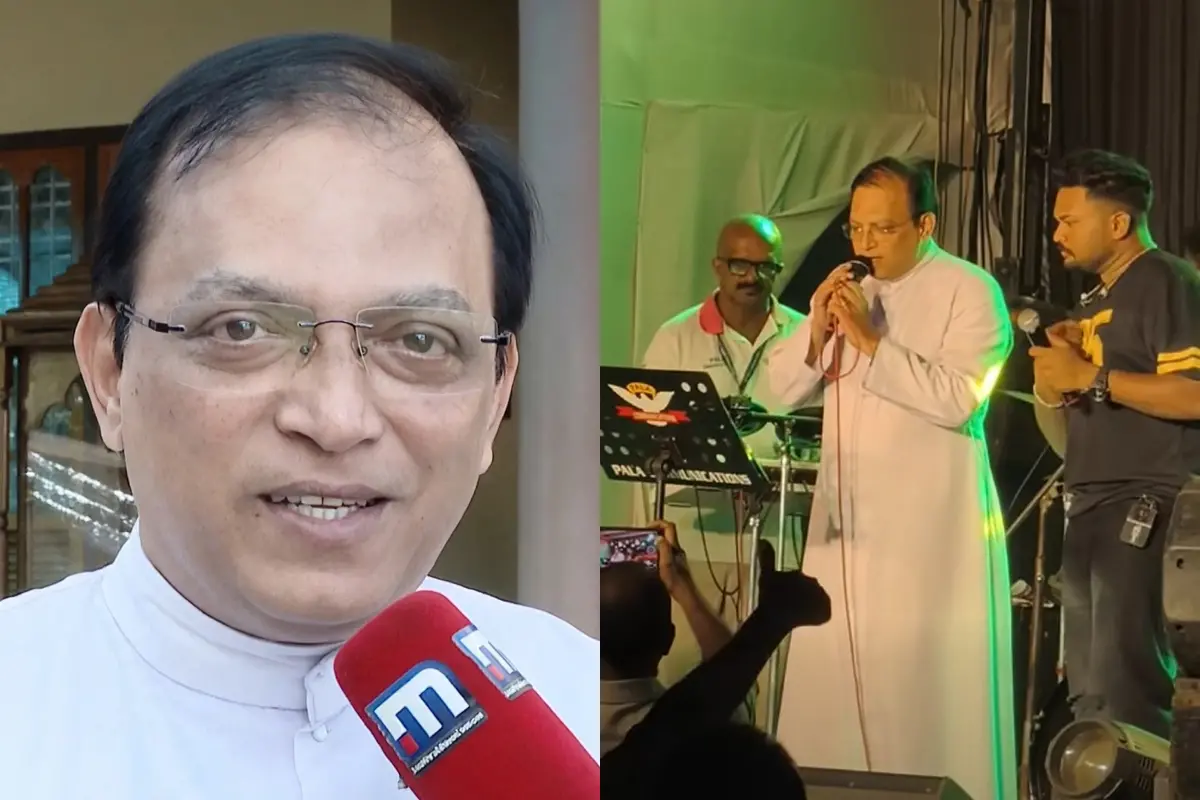 ഫാ. ഫ്രാന്‍സിസ് പുല്ലുകാട്ട്, പള്ളിപ്പെരുന്നാളിനോട് അനുബന്ധിച്ചുള്ള ഗാനമേളയില്‍ ശ്രീകൃഷ്ണ ഭക്തിഗാനം ആലപിക്കുന്ന ഫാ. ഫ്രാന്‍സിസ് പുല്ലുകാട്ട്