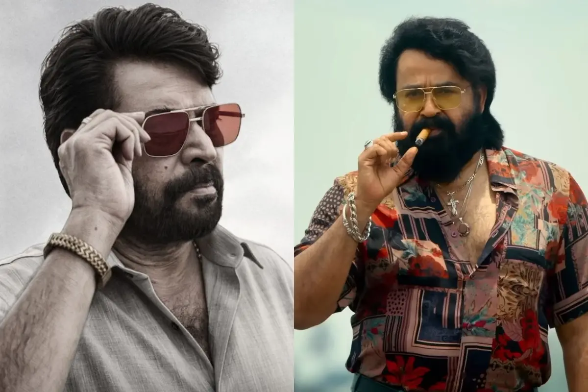 ഓം എന്ന ചിത്രത്തിൽ മമ്മൂട്ടി, ജയിലർ എന്ന ചിത്രത്തിൽ മോഹൻലാൽ | ഫോട്ടോ: സ്ക്രീൻഗ്രാബ്