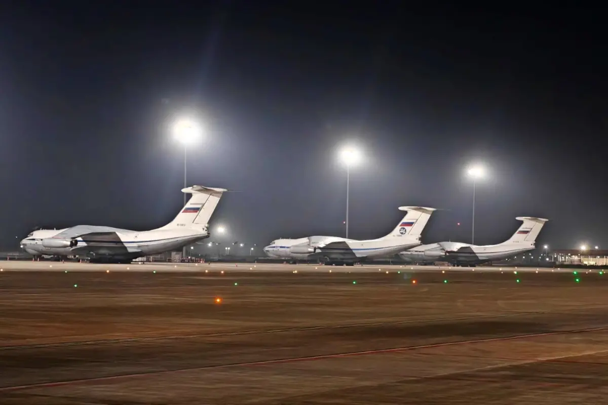 Russian Air Force IL-76 military transport aircraft parked at Noida airport ahead of Russian President Vladimir Putin's India visit and the BRICS Summit.| Photo: X