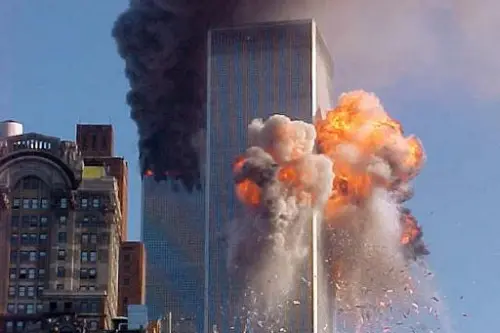 Smoke billows from the twin towers of the World Trade Center in New York