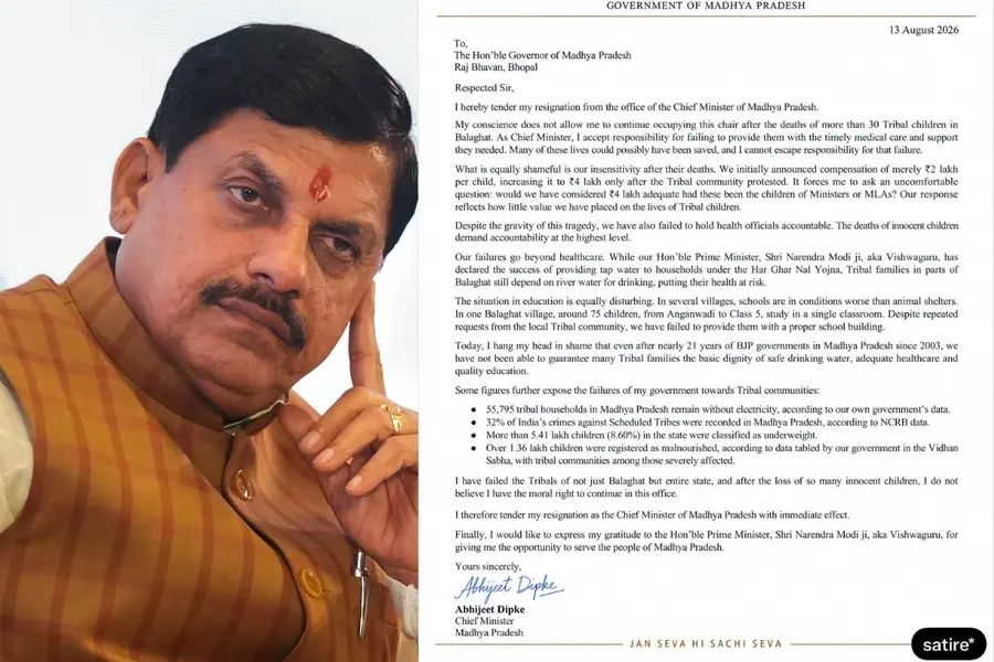 Mohan Yadav-Satirical resignation letter posted by Cockroach Janta Party (CJP) founder Abhijeet Dipke