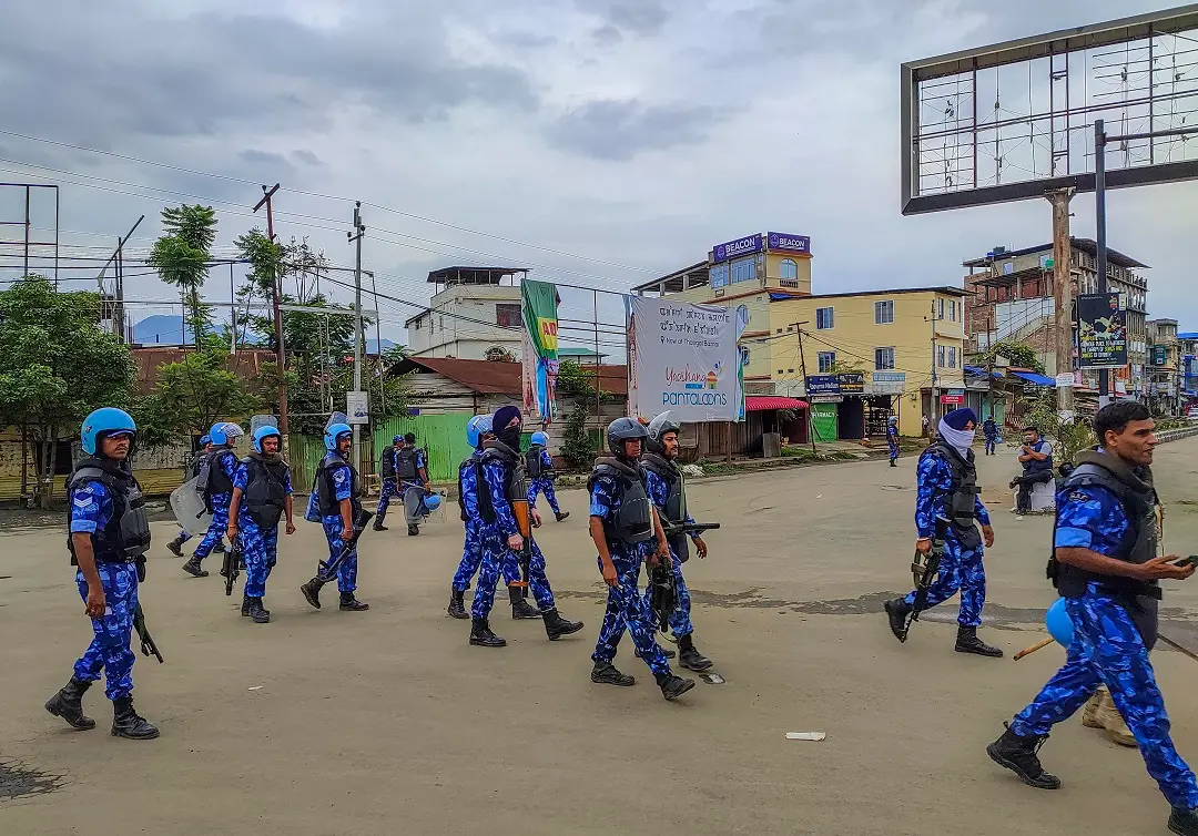 Security personnel patrol a violence-hit area in Manipur | File Photo: PTI