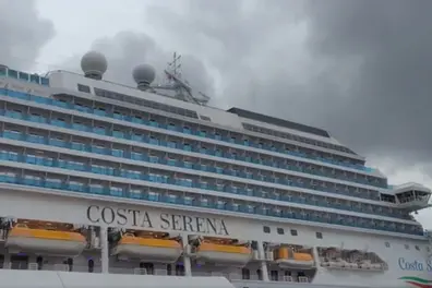 Italian cruise ship Costa Serena docked at Kinjo Pier; to host up to 5,000 athletes and officials for Asian Games