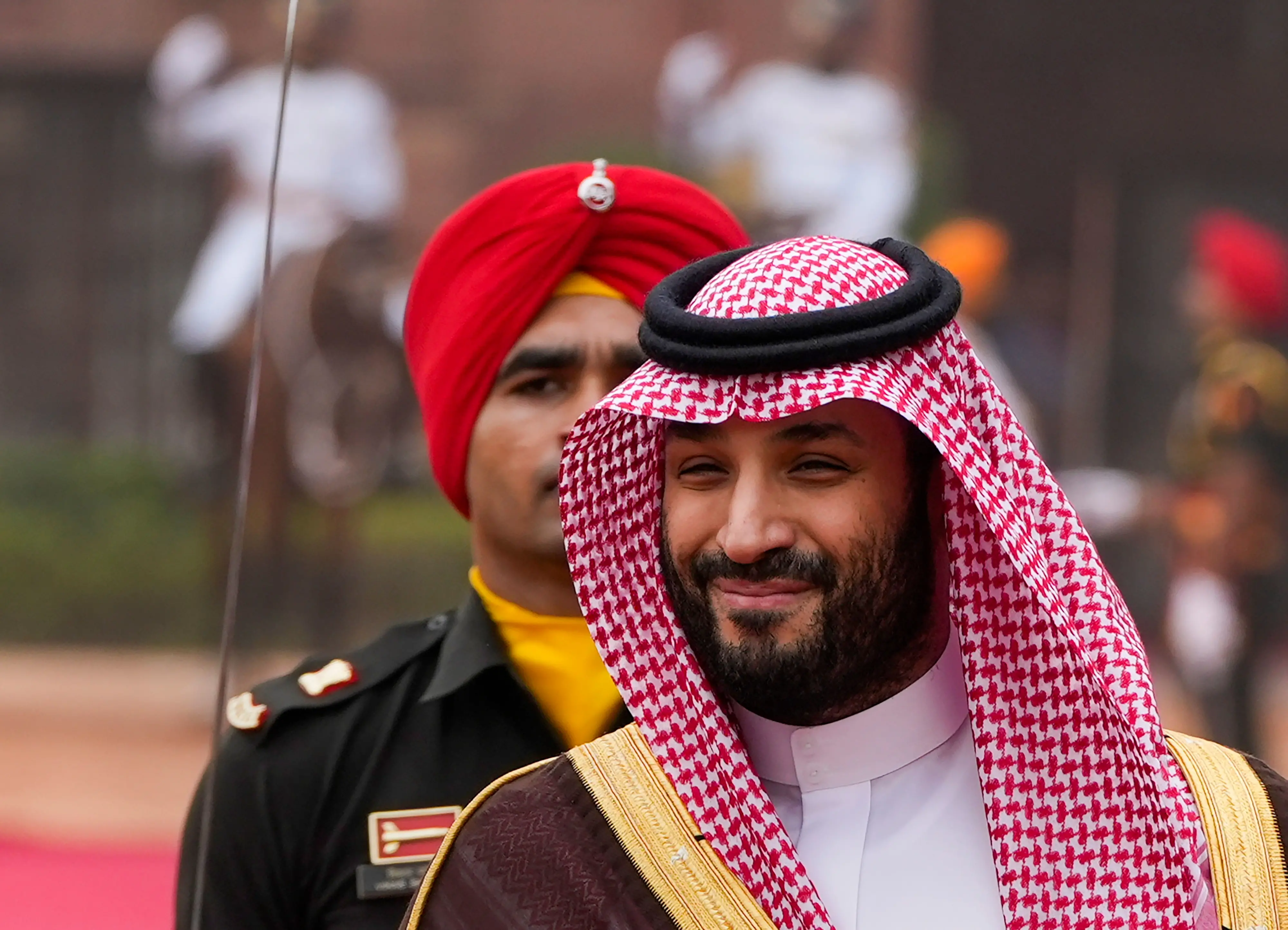 Saudi Arabia's Crown Prince and Prime Minister Mohammed bin Salman bin Abdulaziz Al Saud during a ceremonial reception at the Rashtrapati Bhavan, in New Delhi.| Photo: PTI