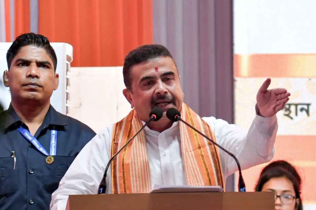 West Bengal Chief Minister Suvendu Adhikari addresses during the inauguration of several projects of the health and welfare department on the occasion of National Doctors' Day, in Kolkata on Wednesday. (ANI Photo)