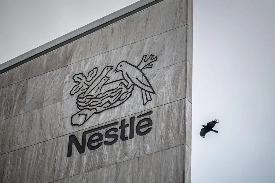 logo of Swiss food giant Nestle on the facade of its headquarters