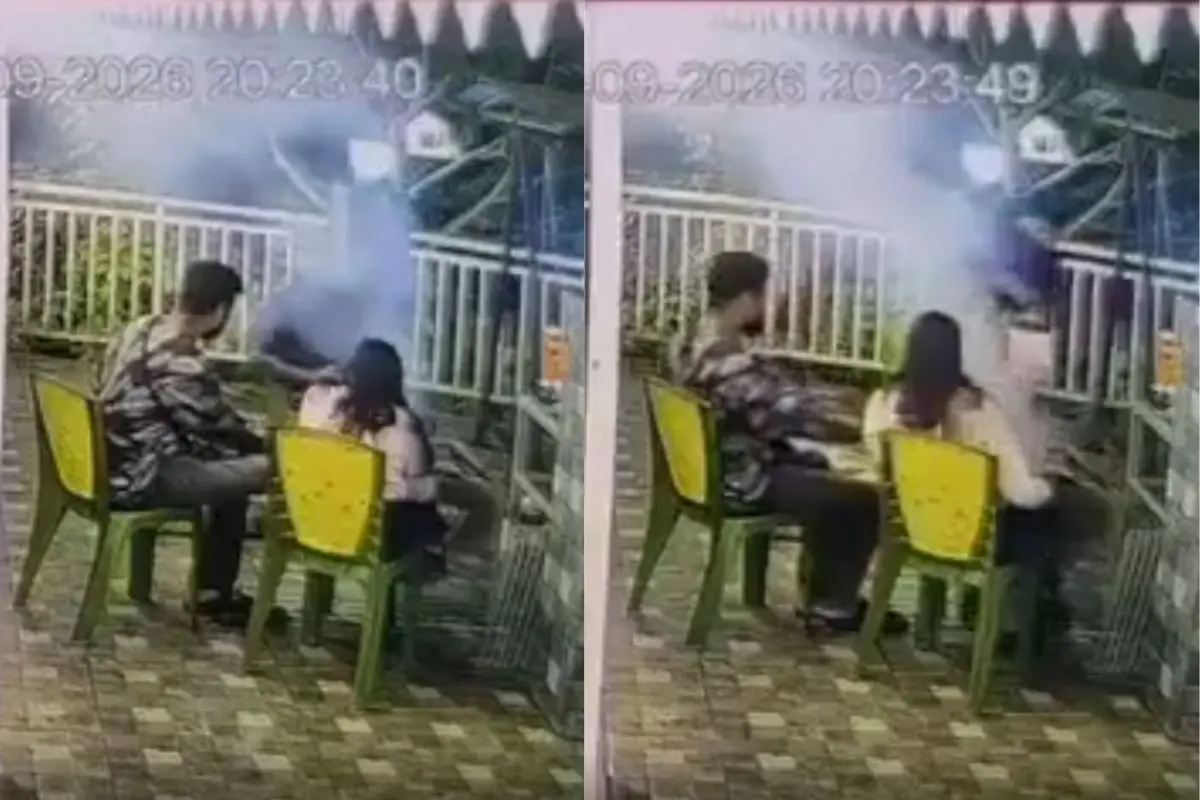 CCTV footage captures the moment a barbecue fire engulfed a newlywed woman at a homestay in Sittong, Darjeeling