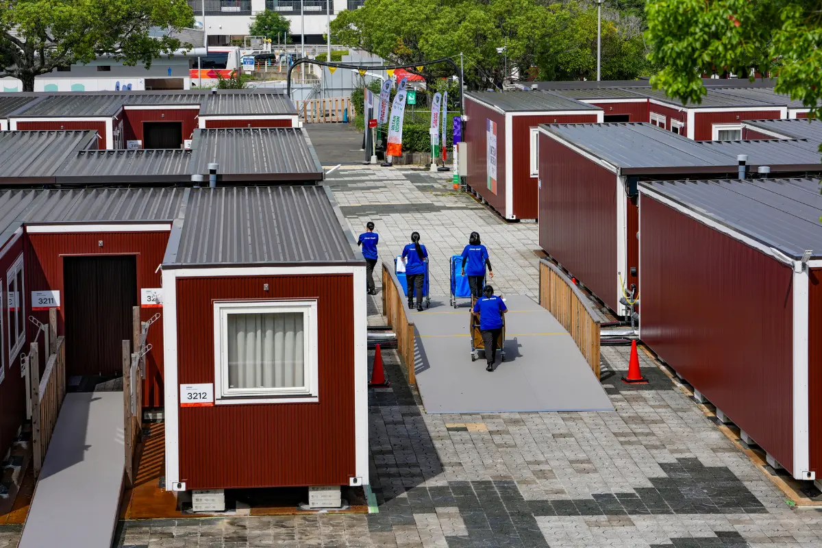 Containers set up to house athletes from various countries participating in the 20th Asian Games, in Nagoya, Japan, Friday, Sept. 18, 2026. The Asian Games organising committee has chosen containers and a cruise ship to accommodate athletes this time. | Photo: PTI