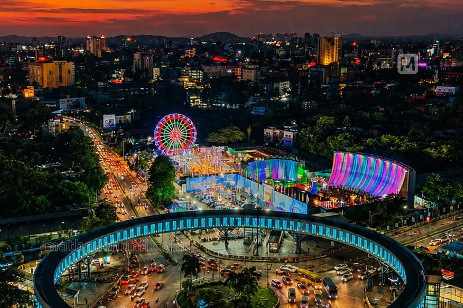Night view of sky walk at Sakthan Nagar, Thrissur city