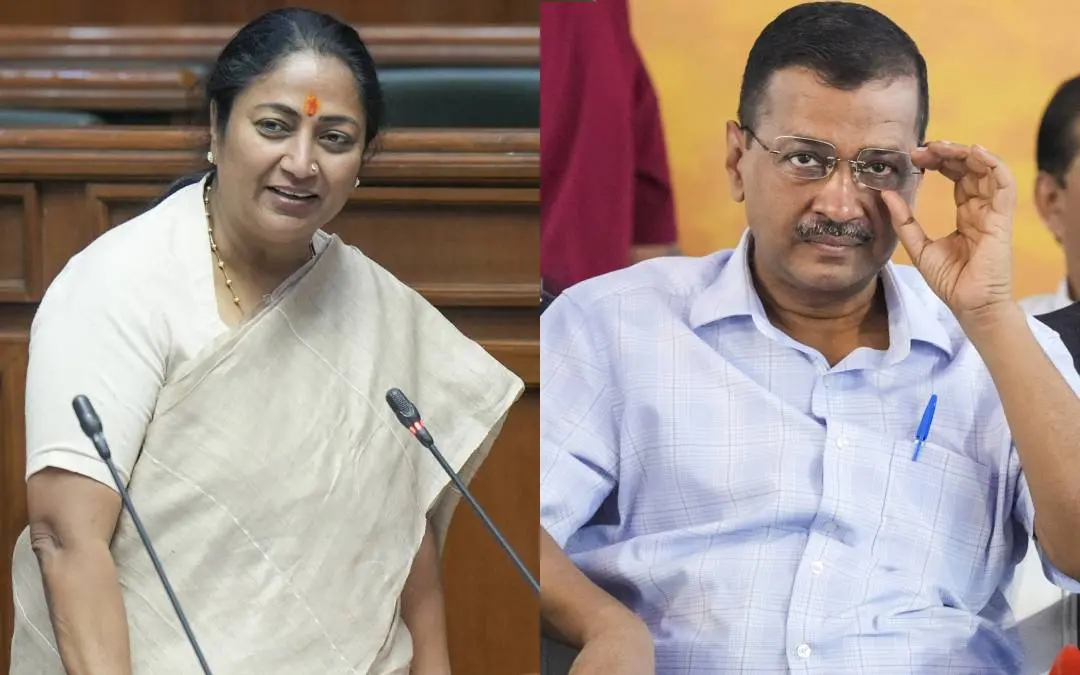 രേഖാ ഗുപ്ത, അരവിന്ദ് കെജ്രിവാൾ | Photo: PTI