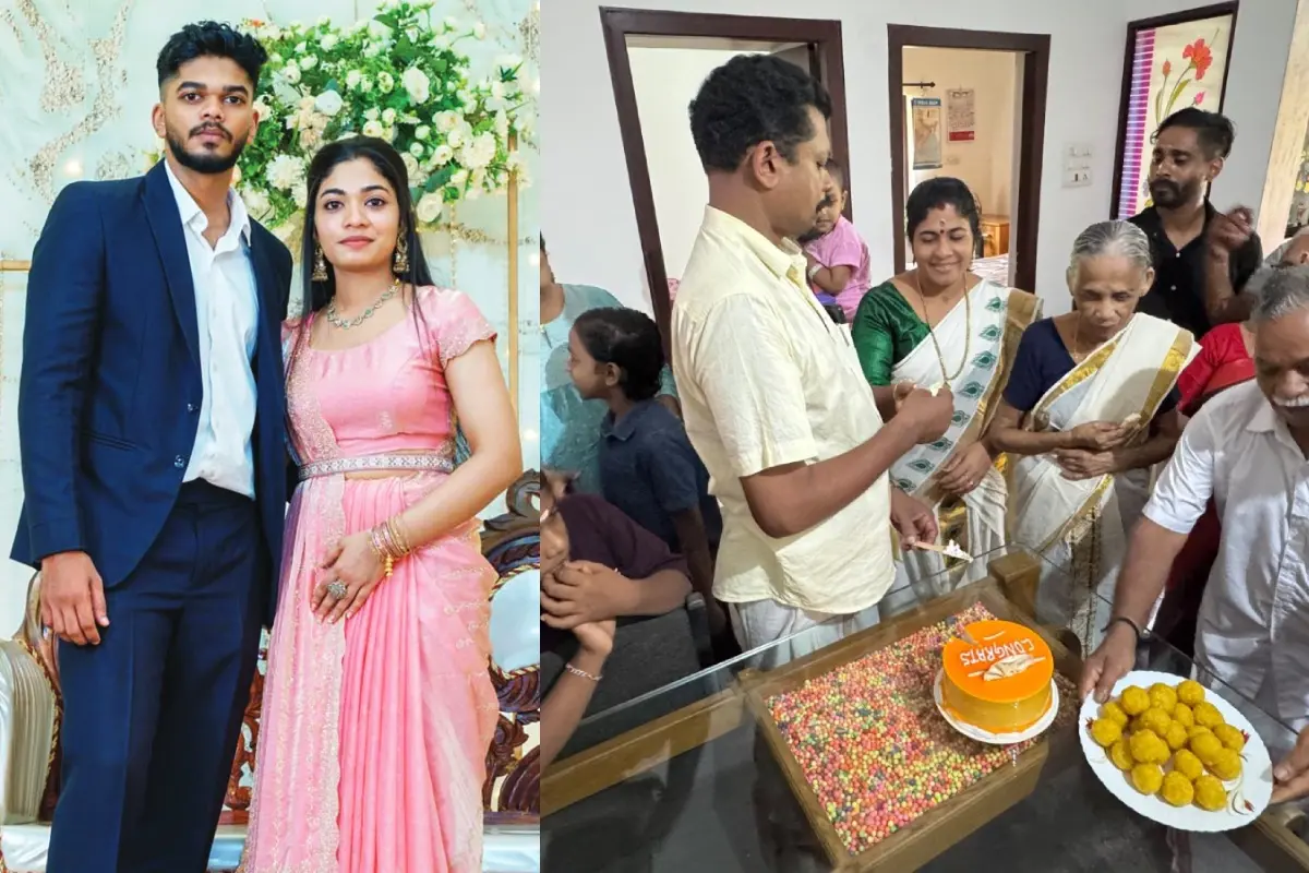 വിദര്ശ സഹോദരന് വിഷ്ണു കെ. വിനോദിനൊപ്പം ഏഷ്യന് ഗെയിംസിലെ വെള്ളിമെഡല് നേട്ടത്തിനു പിന്നാലെ വീട്ടില് മധുരം വിതരണം ചെയ്തപ്പോള്