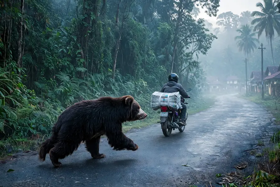Bear Chases Newspaper Agent On Bike In Palakkad Nenmara