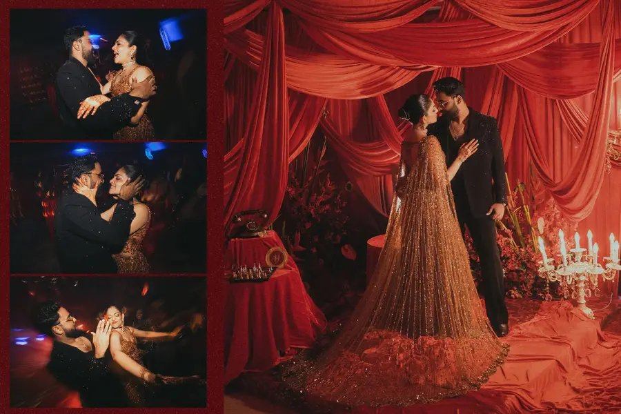Ahaana Krishna and Nimish Ravi’s Sangeet was a crimson old-Hollywood dream | PICTURES
