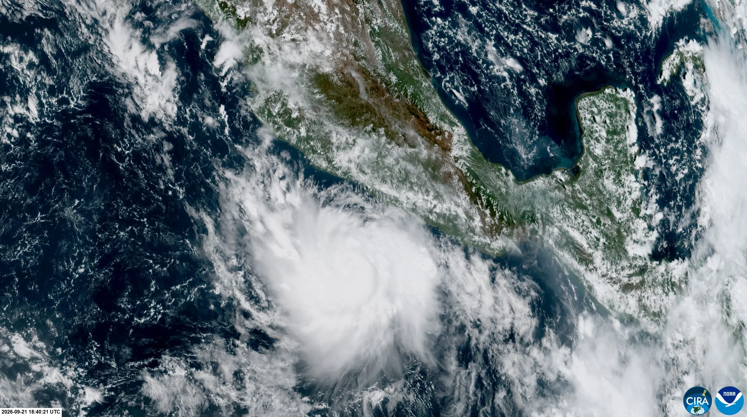 Satellite image obtained from the National Oceanic and Atmospheric Administration (NOAA)/GOES shows Hurricane Polo over the Pacific Ocean near Mexico on September 21, 2026.| Photo: PTI