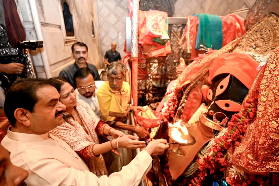 Gautam and Preeti Adani visited the historic Kalighat Temple during their Kolkata trip on Thursday