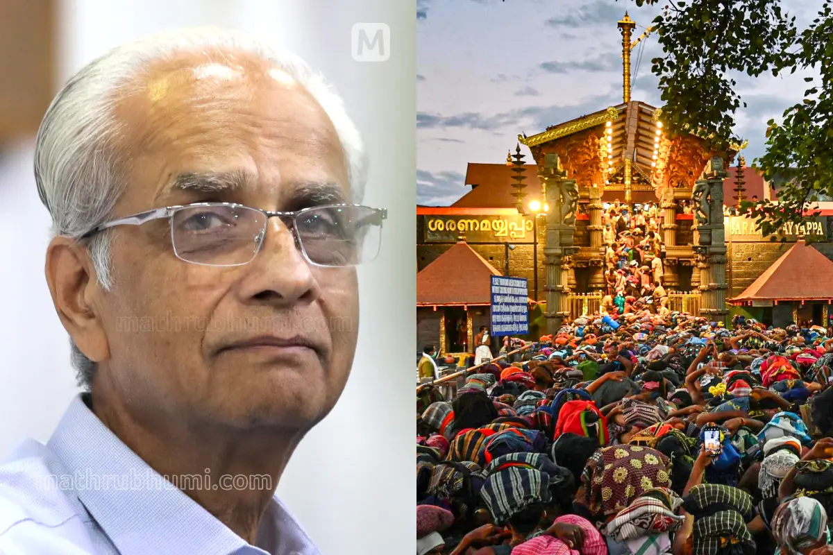 തിരുവിതാംകൂർ ദേവസ്വം ബോർഡ് പ്രസിഡന്റ് കെ. ജയകുമാർ, ശബരിമല അയ്യപ്പ ക്ഷേത്രം | Photos: Mathrubhumi, PTI