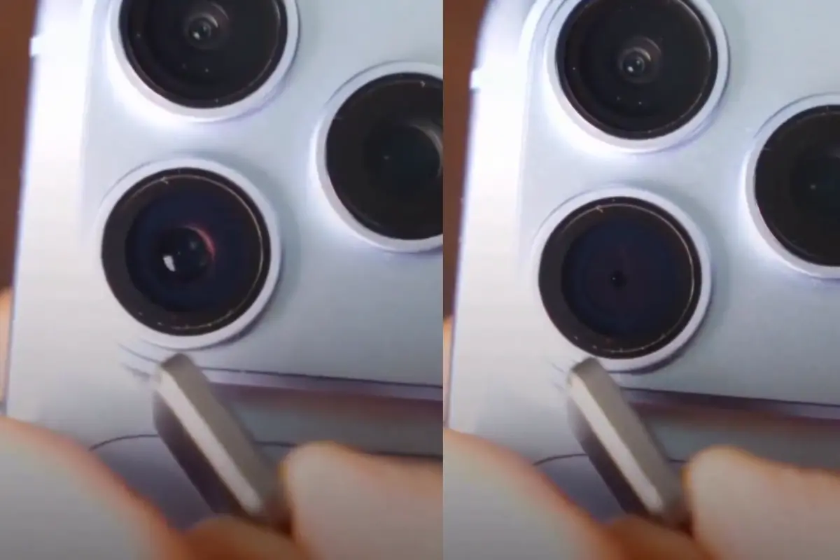 Screengrab from a video showing a user apparently controlling the iPhone 18 camera's aperture using a magnet | Photo: X/Sanju Choudhary