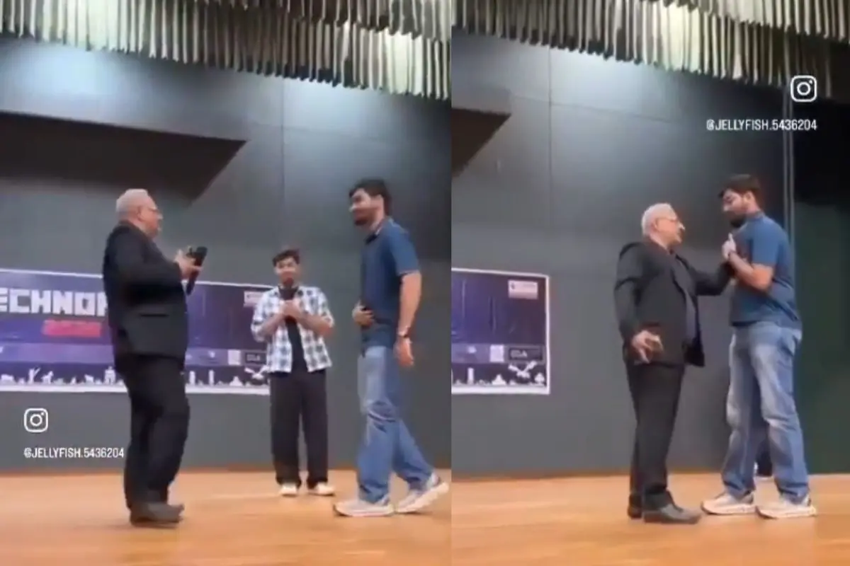 A video allegedly shows a Nirma University professor grabbing a student's collar (Screengrab: X)