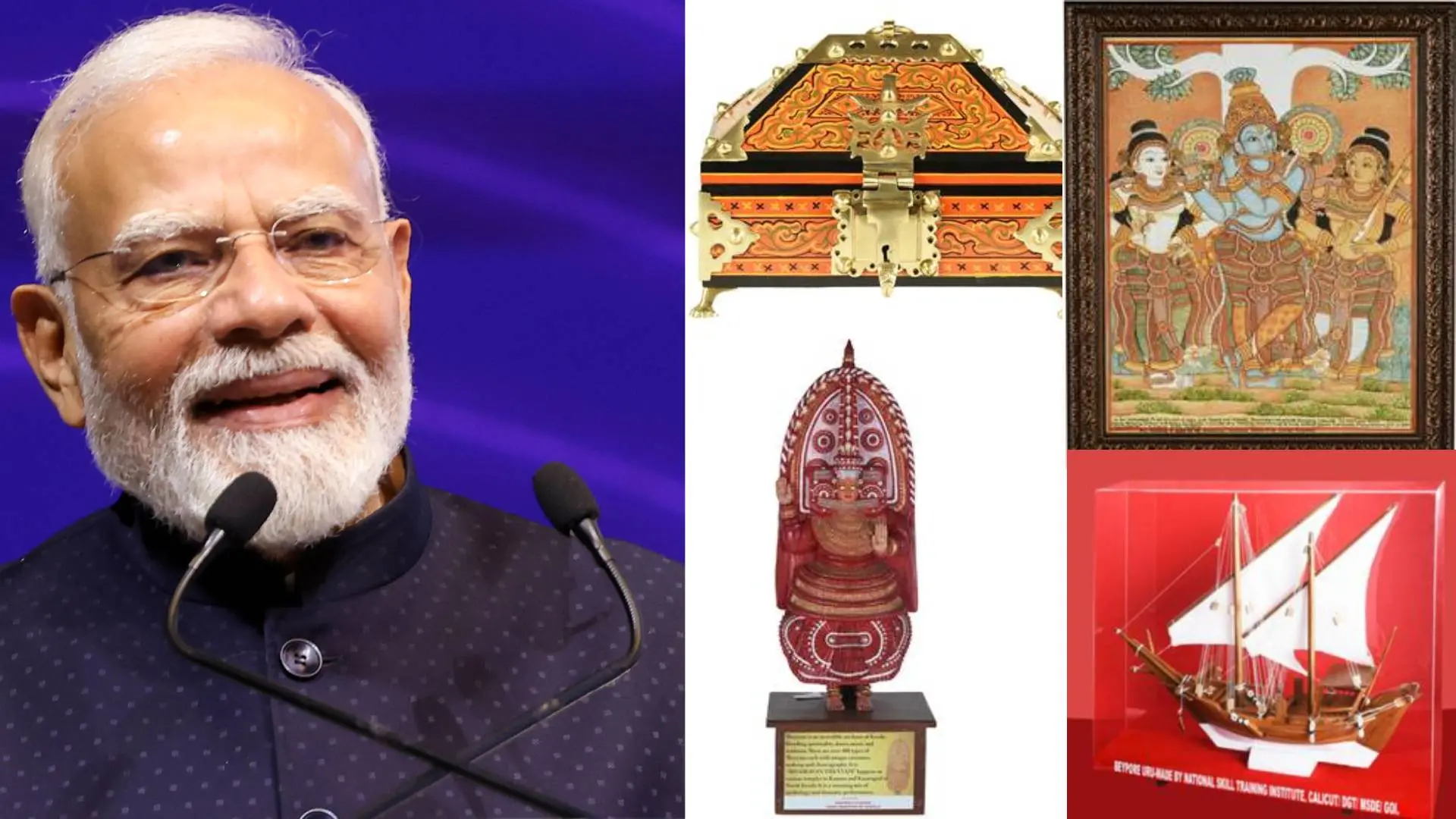 നരേന്ദ്ര മോദി, ലേലത്തിനുവെച്ചിരിക്കുന്ന വസ്തുക്കൾ| Photo: ANI, special arrangement