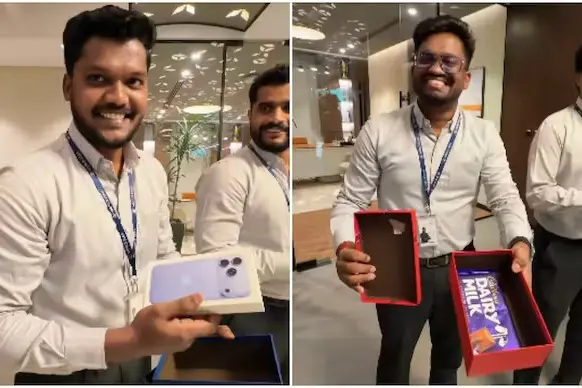 ചോക്ലേറ്റോ ഐഫോണോ? ജീവനക്കാരെ അമ്പരപ്പിച്ച് യു.എ.ഇ കമ്പനി ഉടമകളുടെ കിടിലൻ സർപ്രൈസ് സമ്മാനം; വീഡിയോ വൈറൽ