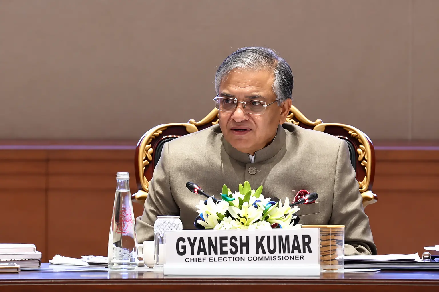 Chief Election Commissioner Gyanesh Kumar during an official meeting of the Election Commission.