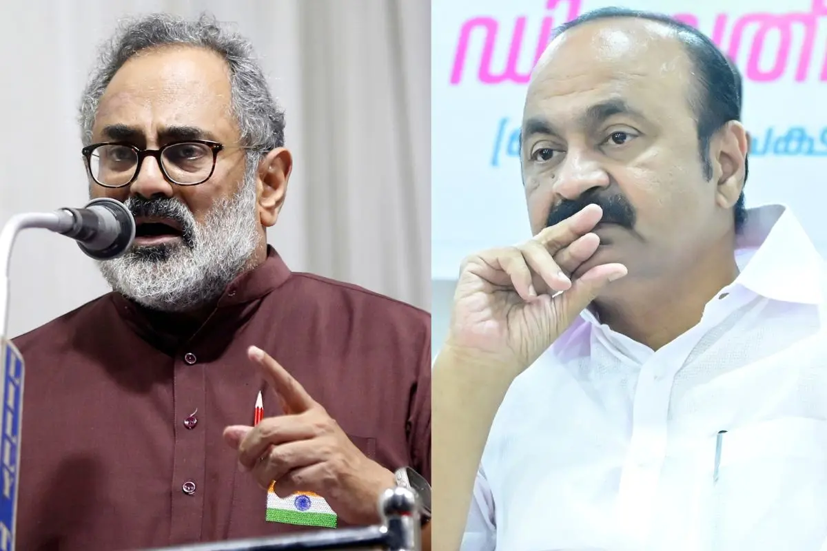 Rajeev Chandrasekhar; V D Satheesan | Photos: Sreejith P Raj; Arun Krishnankutty/Mathrubhumi