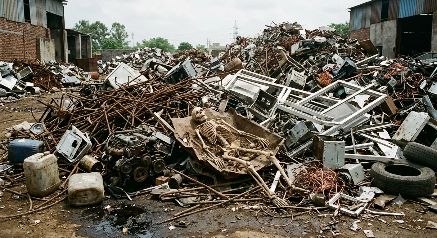 A skeleton-like object was found among scrap material during a cleanliness drive in Central Delhi | AI-generated image
