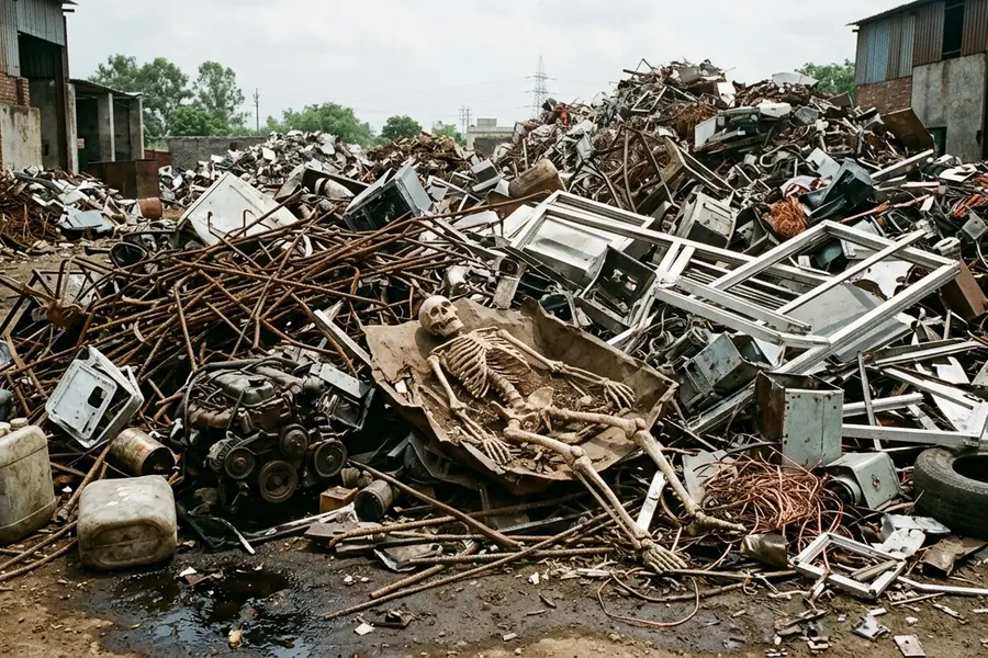 A skeleton-like object was found among scrap material during a cleanliness drive in Central Delhi