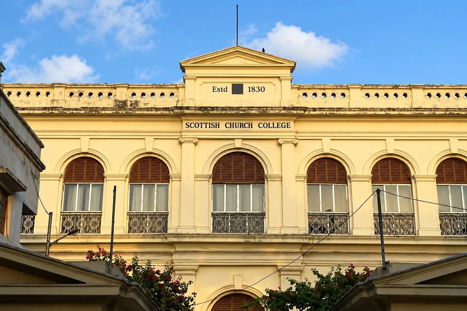 The historic Scottish Church College building in Kolkata, where students have raised allegations over participation in a Modi-centric play.