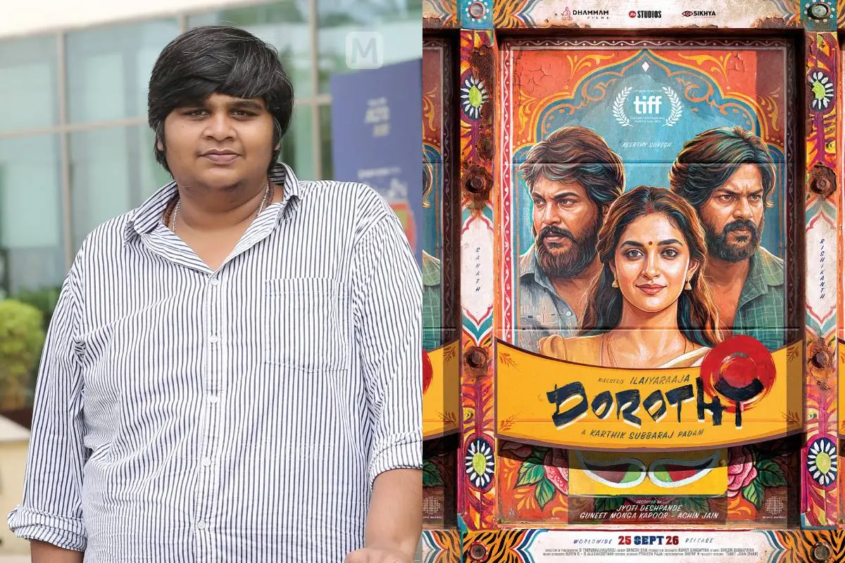 സംവിധായകൻ കാർത്തിക് സുബ്ബരാജ്, ഡൊറോത്തി എന്ന ചിത്രത്തിന്റെ പോസ്റ്റർ | ഫോട്ടോ: സിദ്ദിക്കുൽ അക്ബർ\ മാതൃഭൂമി, X