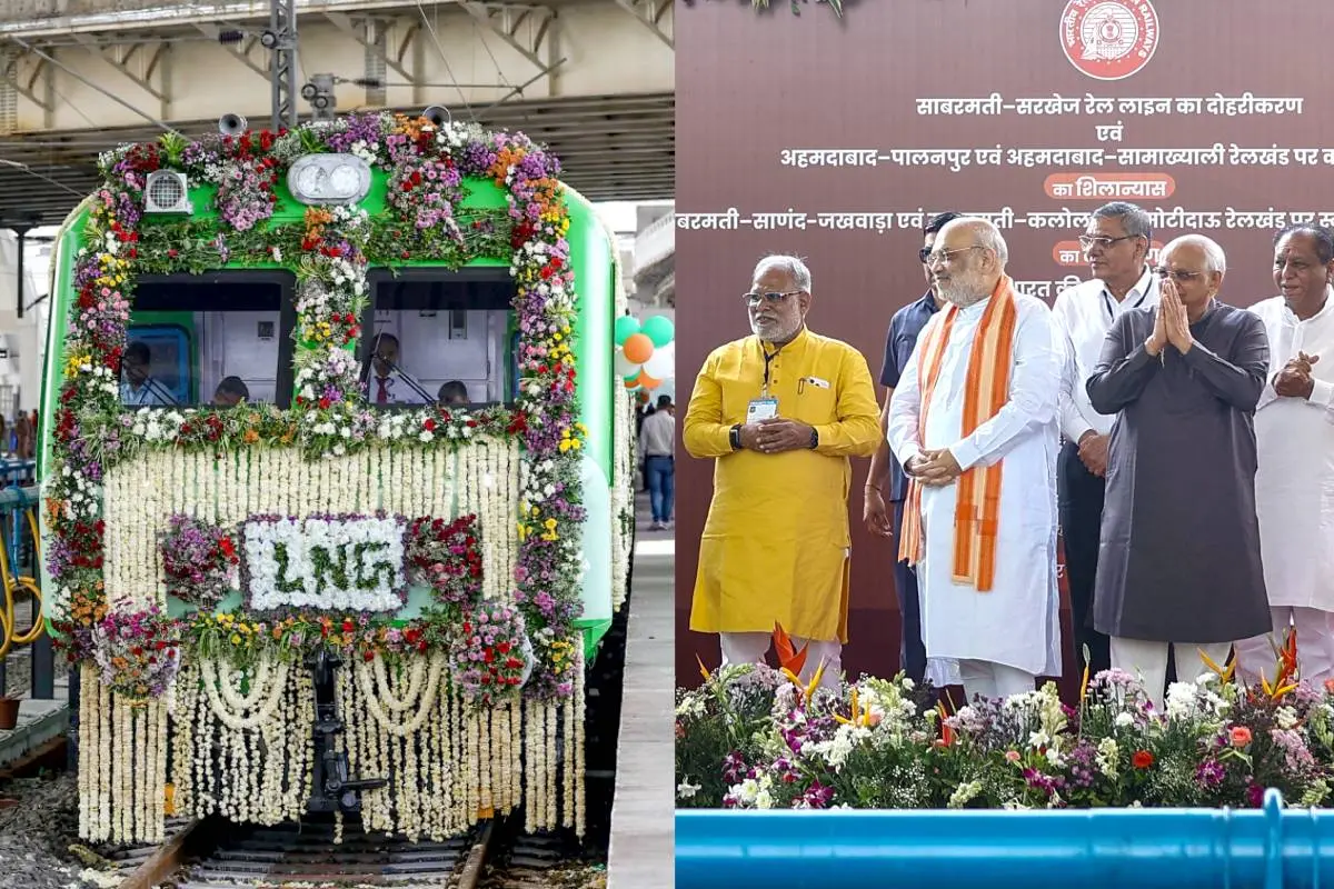 ഇന്ത്യയിലെ ആദ്യത്തെ എല്‍.എന്‍.ജി. ട്രെയിന്‍, ഫ്‌ളാഗ് ഓഫ് കര്‍മം നിര്‍മിച്ച ശേഷം കേന്ദ്ര ആഭ്യന്തര മന്ത്രി അമിത് ഷാ | Photo: PTI