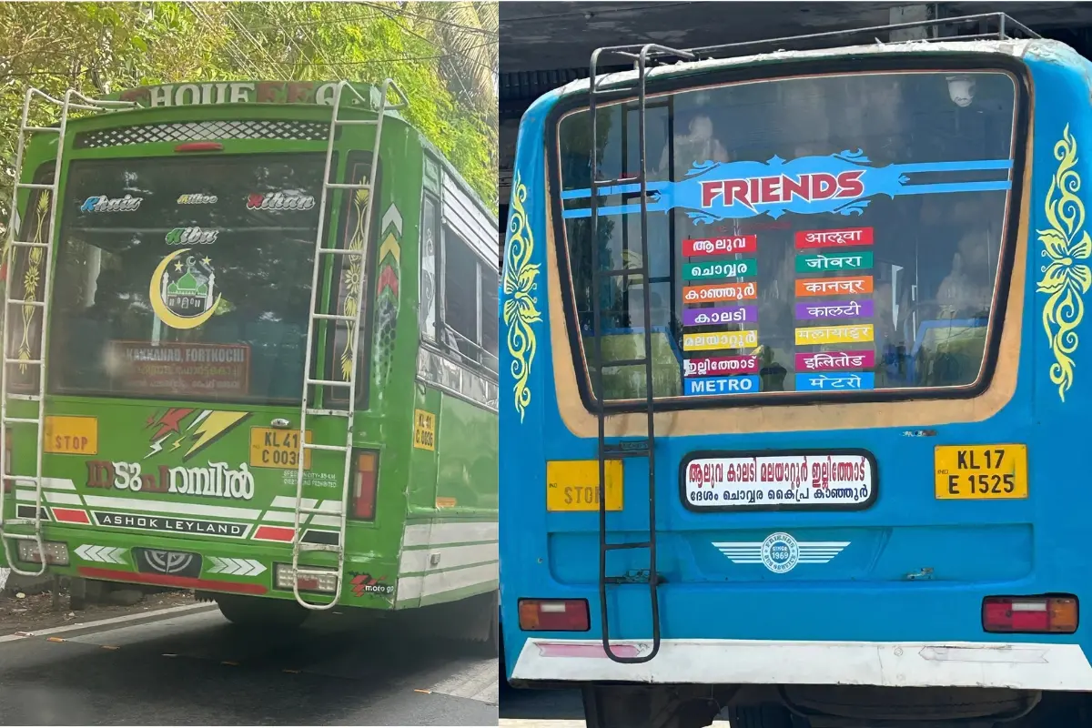 Two of the photographs taken by the author documenting buses displaying the required complaint numbers.