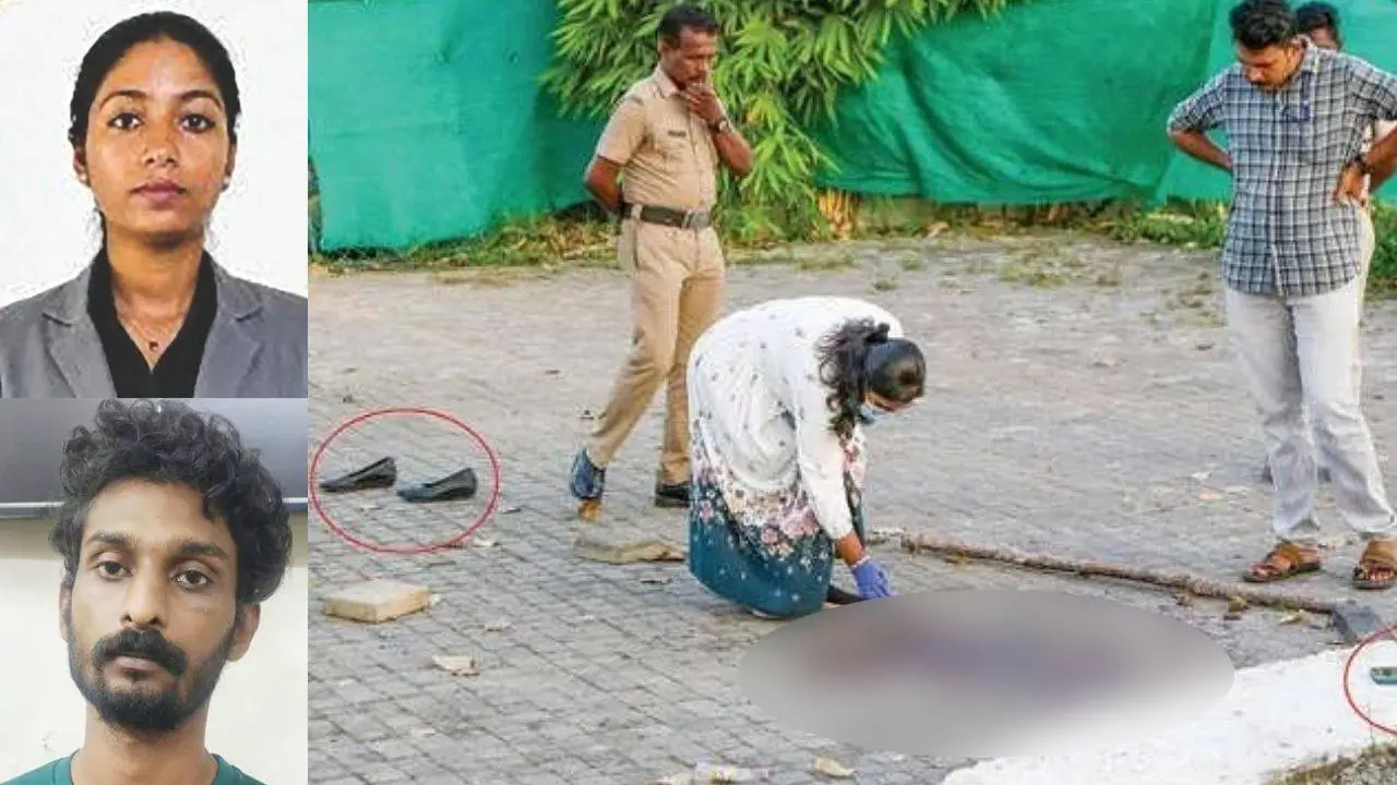മരിച്ച ദിൽഷ | പ്രതി ജിത്തു | കോഴഞ്ചേരി മാരാമൺ ചെട്ടിമുക്കിലെ റിസോർട്ടിൽ റിസപ്ഷനിസ്റ്റായ ദിൻഷ കൊല്ലപ്പെട്ടിടത്ത് ഫോറൻസിക് ഉദ്യോഗസ്ഥർ പരിശോധന നടത്തുന്നു. പെൺകുട്ടിയുടെ ഷൂവും ജിത്തുവിന്റെ ഫോണും കാണാം.