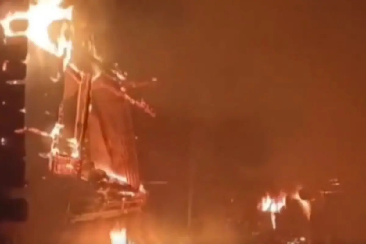 At least eight houses and several cowsheds were gutted in a fire in Mungli village of J&K's Kishtwar district (Screengrab: PTI)