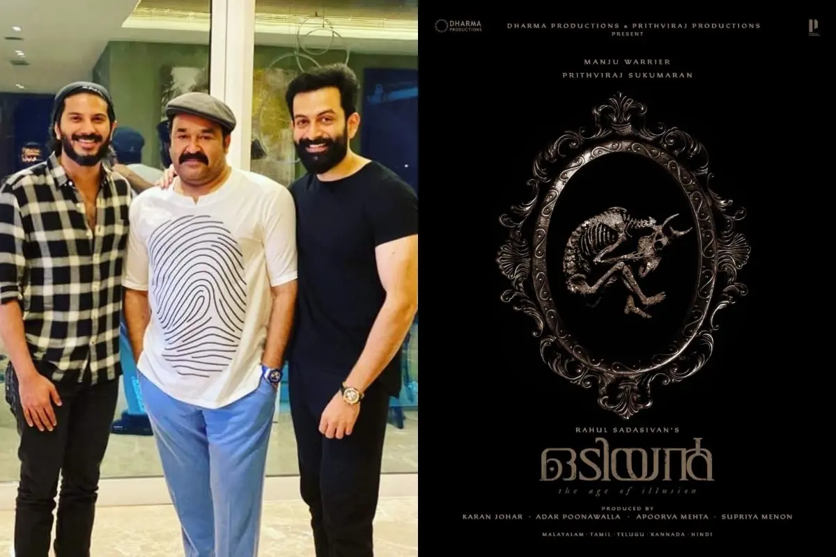 മോഹൻലാലിനും ദുൽഖറിനുമൊപ്പം പൃഥ്വിരാജ്, 'ഒടിയൻ: ദി ഏജ് ഓഫ് ഇല്യൂഷൻ' പോസ്റ്റർ | ഫോട്ടോ: Facebook
