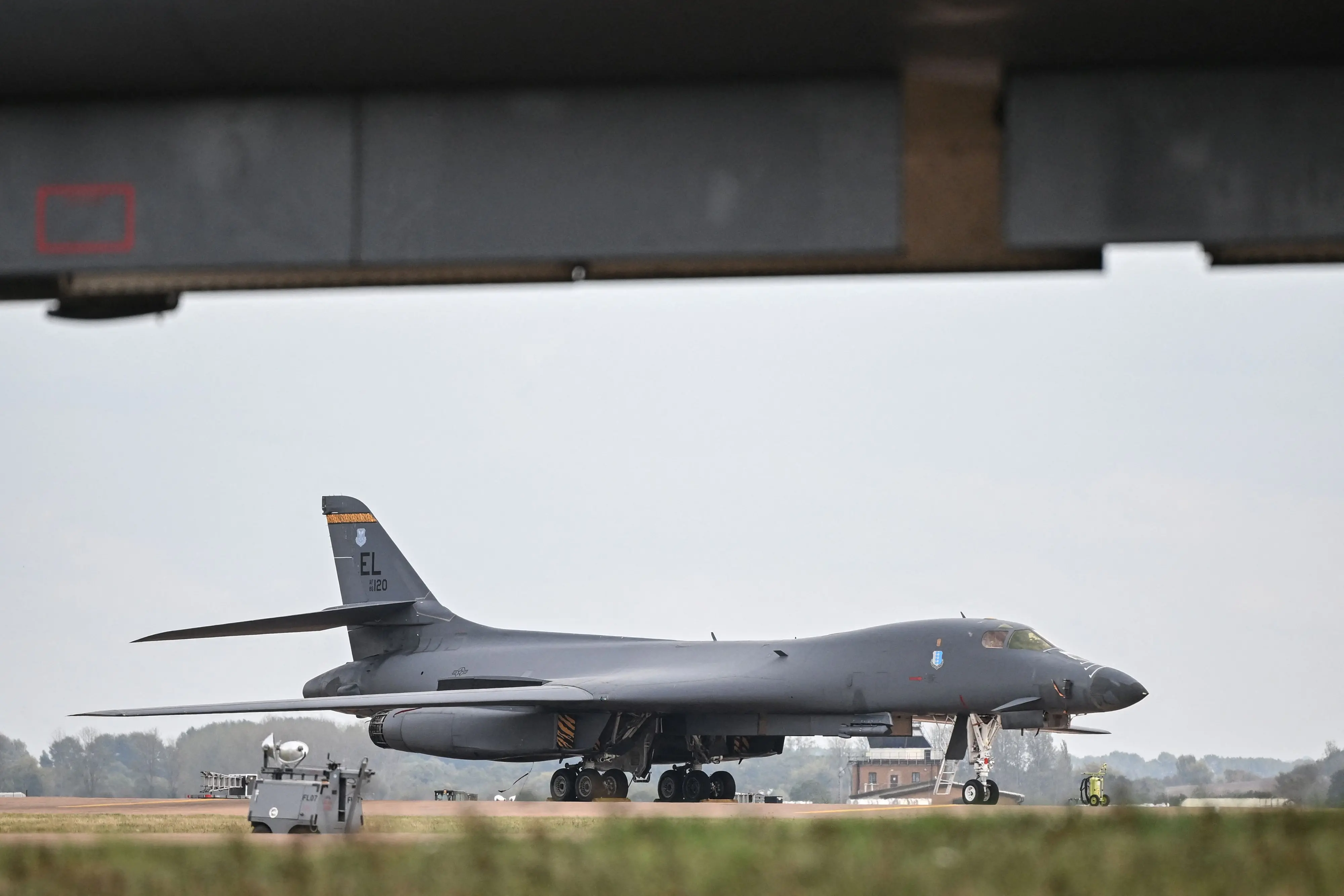 US Air Force B-1 Lancer bomber is pictured on the tarmac at RAF Fairford base in Fairford, south-west England.| Photo: PTI
